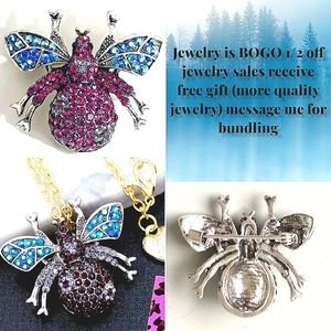 Silver plated blue purple crystal bumblebee necklace/brooch